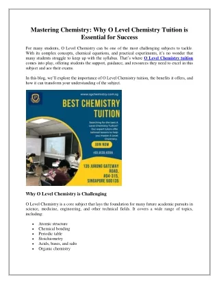 Mastering Chemistry: Why O Level Chemistry Tuition is Essential for Success