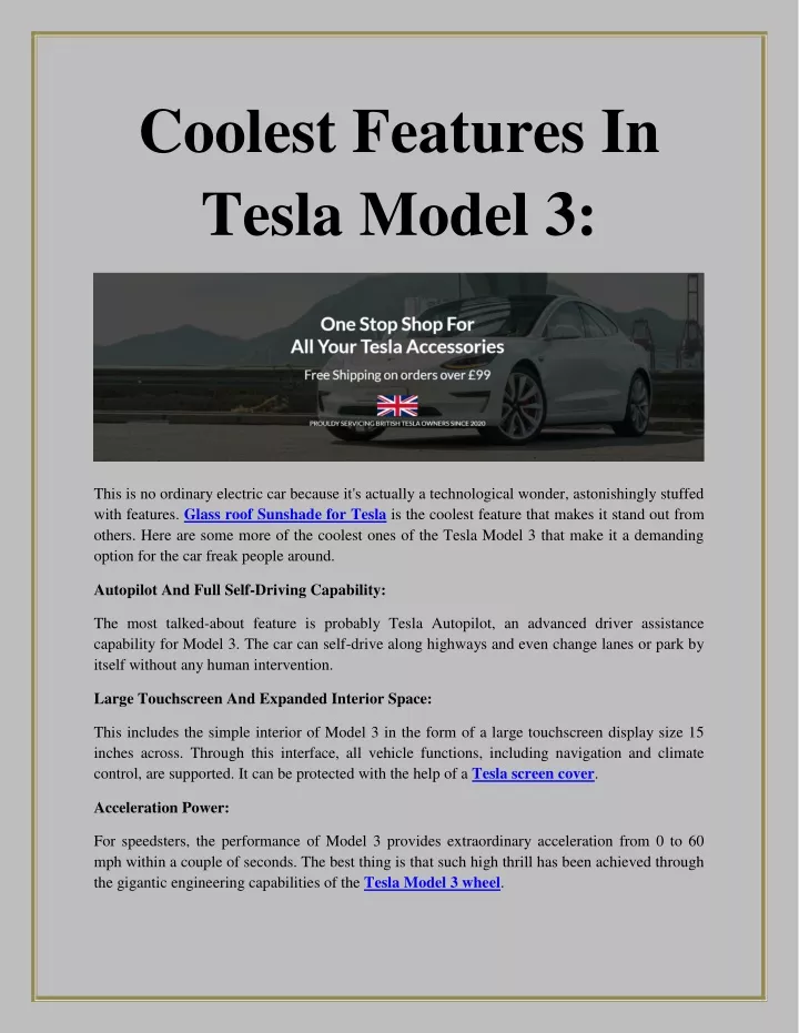 coolest features in tesla model 3