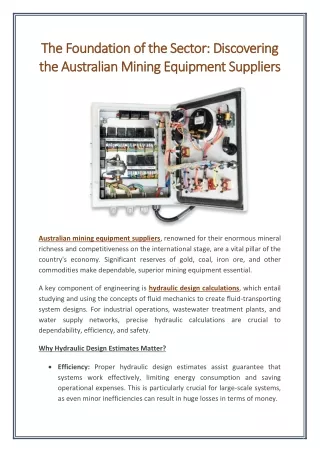 The Foundation of the Sector Discovering the Australian Mining Equipment Suppliers