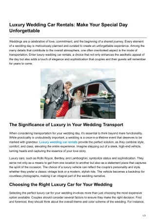 Luxury Wedding Car Rentals Make Your Special Day Unforgettable