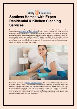 Spotless Homes with Expert Residential & Kitchen Cleaning Services