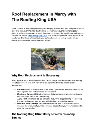 Roof Replacement in Marcy with The Roofing King USA