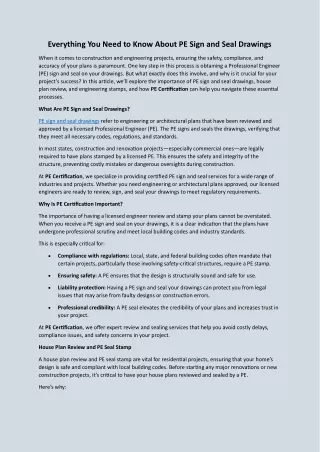PE Sign and Seal Drawings by Pe Certification