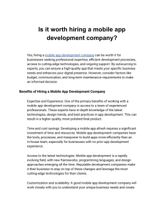 is it worth hiring a mobile app development