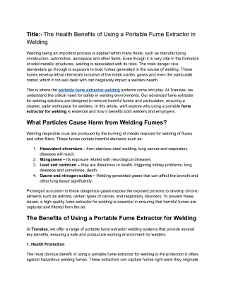 The Health Benefits of Using a Portable Fume Extractor in Welding