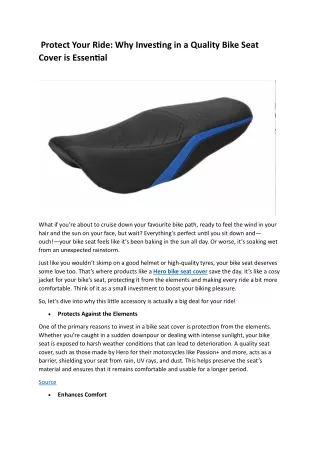 Why Investing in a Quality Bike Seat Cover is Essential