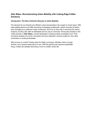 alter bikes revolutionizing urban mobility with