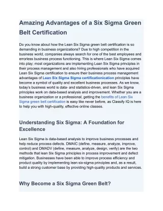 Why Benefits of Lean Six Sigma Green Belt Certification Matter