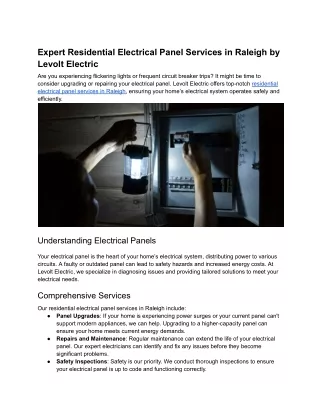 Expert Residential Electrical Panel Services in Raleigh by Levolt Electric
