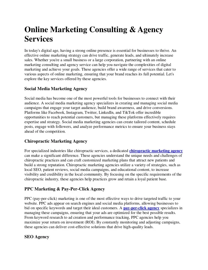 online marketing consulting agency services