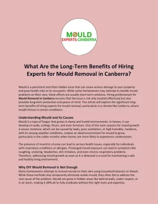 What Are the Long-Term Benefits of Hiring Experts for Mould Removal in Canberra?