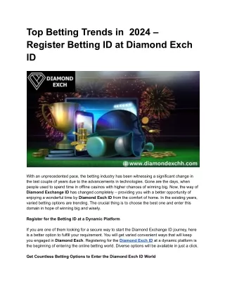 Top Betting Trends in  2024 – Register Betting ID at Diamond Exch ID