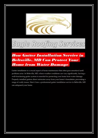 How Gutter Installation Service in Beltsville, MD Can Protect Your Home from Water Damage