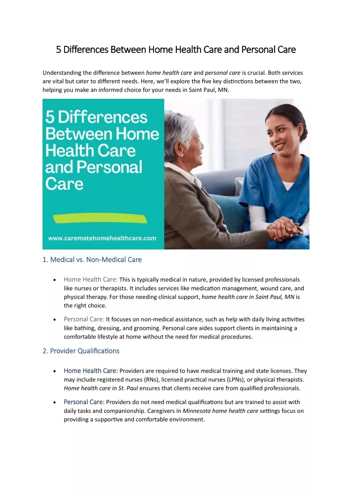 5 differences between home health care