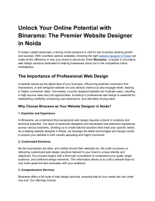 Unlock Your Online Potential with Binarama_ The Premier Website Designer in Noida
