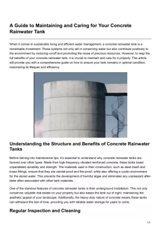A Guide to Maintaining and Caring for Your Concrete Rainwater Tank