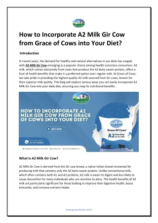 How to Incorporate A2 Milk Gir Cow from Grace of Cows into Your Diet