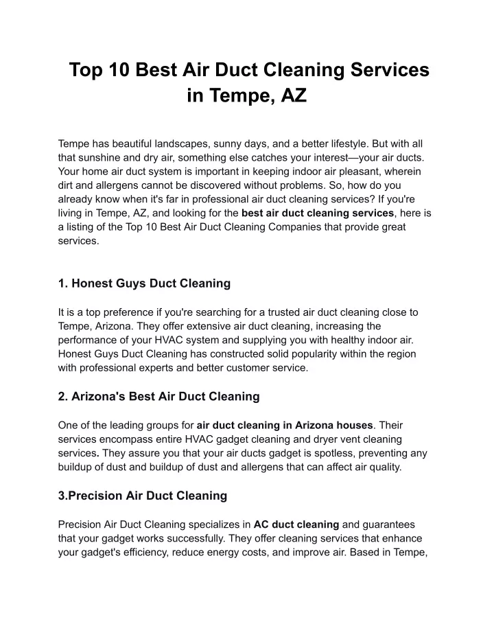 top 10 best air duct cleaning services in tempe az