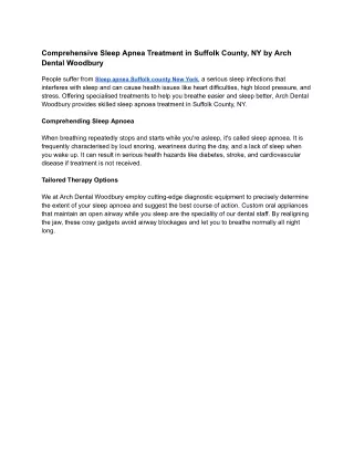 Comprehensive Sleep Apnea Treatment in Suffolk County, NY by Arch Dental Woodbury