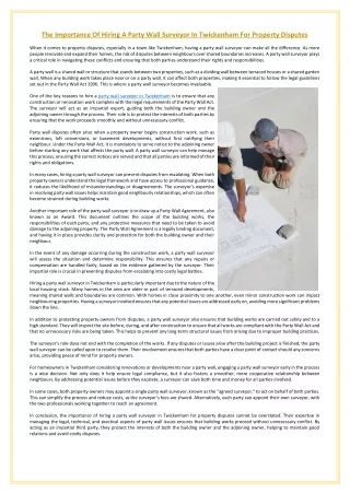The Importance Of Hiring A Party Wall Surveyor In Twickenham For Property Disputes