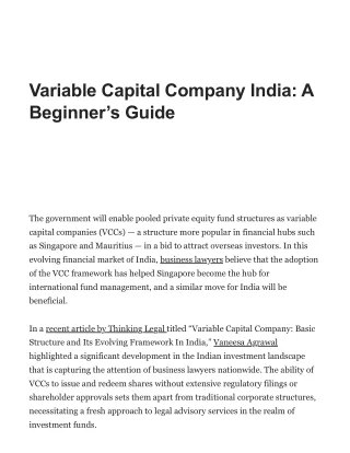 Variable Capital Company India A Beginner’s Guide