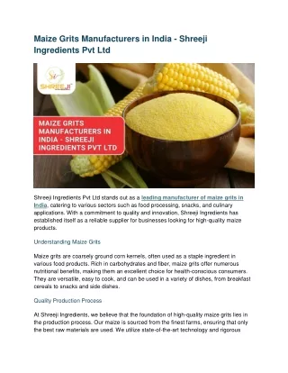 Maize Grits Manufacturers in India - Shreeji Ingredients Pvt Ltd