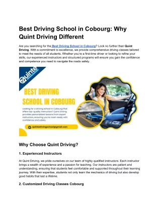 Best Driving School in Cobourg_ Why Quint Driving Different