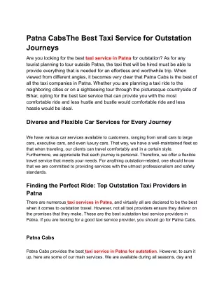Best Taxi Service for Outstation Journeys in Patna