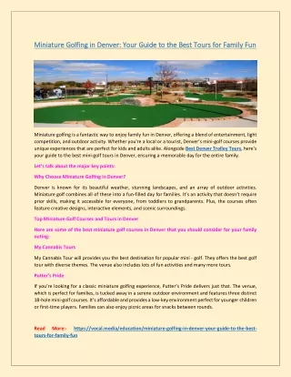 Miniature Golfing in Denver: Your Guide to the Best Tours for Family Fun