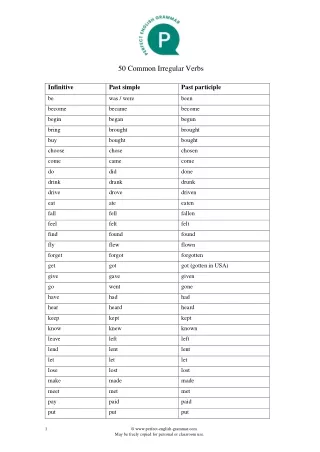 50 common irregular verbs infinitive past simple