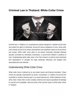 Criminal Law in Thailand: White Collar Crime