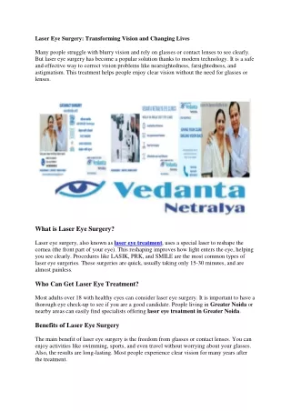 Laser eye treatment in Greater Noida
