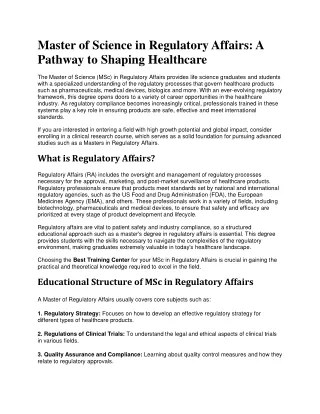 Master of Science in Regulatory Affairs A Pathway to Shaping Healthcare