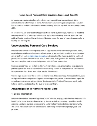 Home-Based Personal Care Services: Access and Benefits