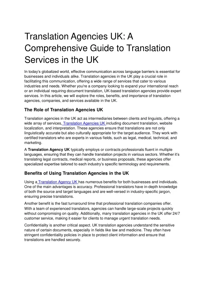 translation agencies uk a comprehensive guide