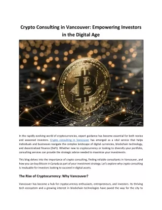 Top Crypto Consulting Services Available in Vancouver