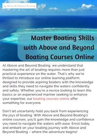 Master Boating Skills with Above and Beyond Boating Courses Online
