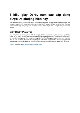 5 kieu giay Derby nam cao cap dang duoc ua chuong hien nay