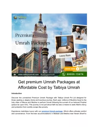 Get premium Umrah Packages at Affordable Cost by Talbiya Umrah