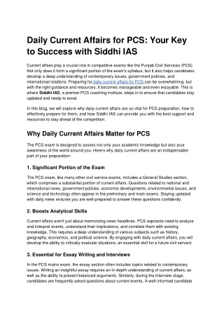 Daily Current Affairs for PCS: Your Key to Success with Siddhi IAS