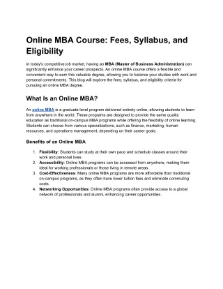 online mba course fees syllabus and eligibility