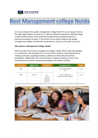 The Best Management Colleges in Noida: A Comprehensive Guide