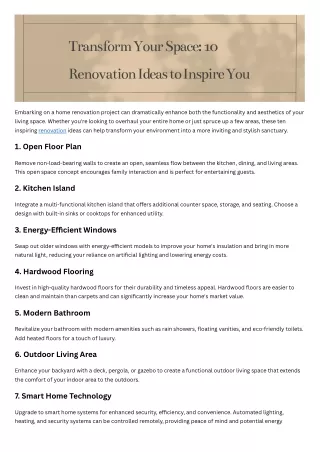 Transform Your Space: 10 Renovation Ideas to Inspire You