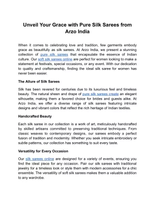 Unveil Your Grace with Pure Silk Sarees from Arzo India