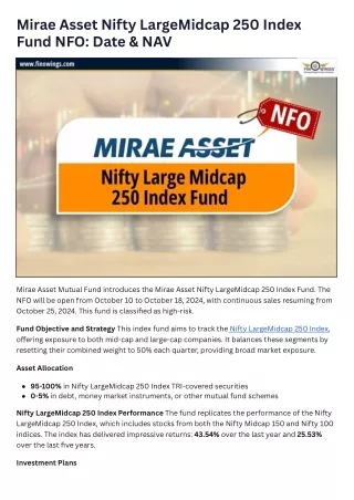 Mirae Asset Nifty LargeMidcap 250 Index Fund NFO Date & NAV