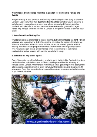 Why Choose Synthetic Ice Rink Hire in London for Memorable Parties and Events