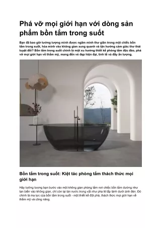 Phá vỡ mọi giới hạn với dòng sản phẩm bồn tắm trong suốt