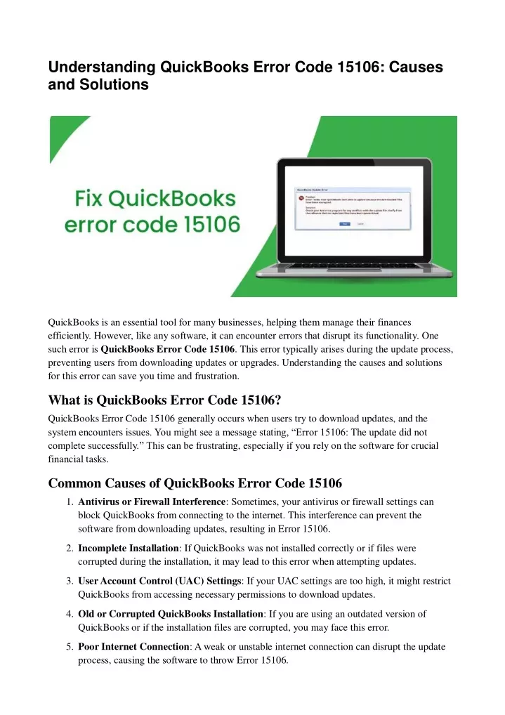 understanding quickbooks error code 15106 causes