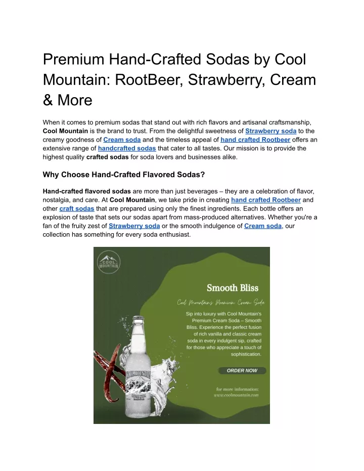 premium hand crafted sodas by cool mountain