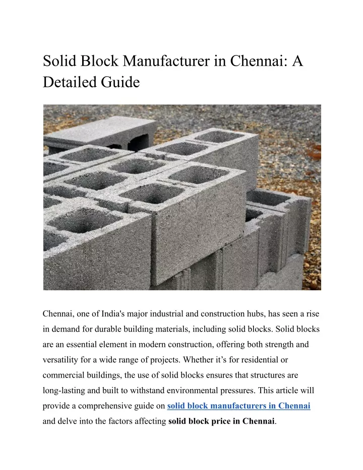 solid block manufacturer in chennai a detailed